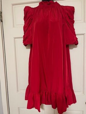 Mud Pie Red Puff Sleeve Ruffle Hem Dress